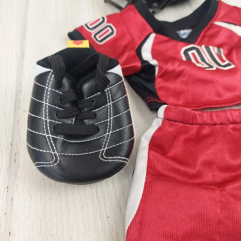 Build-A-Bear Football Uniform Set Unisex OS Red Black Jersey Helmet Cleats 4pc